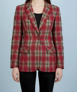 VINTAGE SAG HARBOR RED MULTI COLOR PLAID WOOL BLAZER SZ 12 - Picture 1 of 4