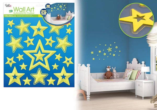 3D Glow in the Dark CELESTIAL wall stickers 23 decals NURSERY child decor stars - Image 1 of 1
