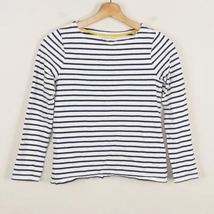 Boden Long Sleeve Pointelle Striped Blue Ivory Top Girls Sz 11 - 12 Years - Picture 1 of 10