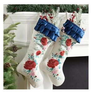 Set of 2- 20” Christmas Stockings Blue and White - Picture 1 of 2