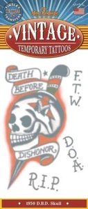 Tinsley Transfers Vintage Death Before Dishonor Totenkopf Temporäres Tattoo FX - Bild 1 von 1