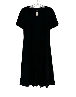 Vestido midi Theory para mujer negro de seda plisado manga corta talla 8 Foto 1 de 4
