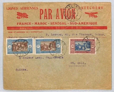 France Cols SENEGAL AOF Cover Air Red *LATECOERE* ADVERT 1927 Switzerland ZF14 Cover