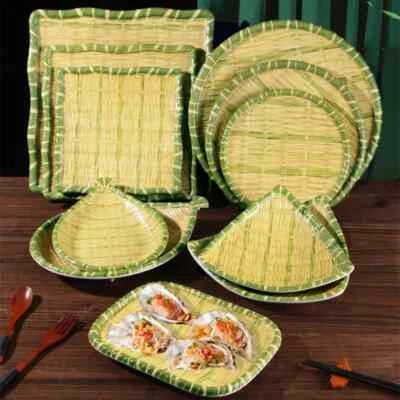 Imitation Bamboo Tray Dishes Plate Fruit Seafood Baskets Restaurant Tableware  - Image 1 of 4