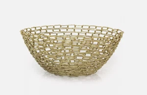 Gold Metal Chain Bowl Round Decorative Fruit Basket Tableware Dish 26cm - Picture 1 of 4