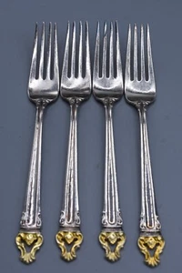 4 Reed & Barton GOLDEN CROWN Dinner Fork 7-1/2" Silverplate Gold Accent No Mono - Picture 1 of 6
