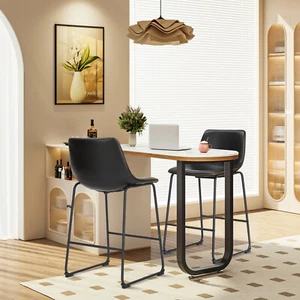 Bar Stools 2 Set Counter Height PU Leather Kitchen Stool High Modern Style  - Picture 1 of 19