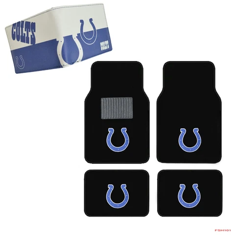 NFL Indianapolis Colts Car Truck Carpet Floor Mats Synthetic Leather Wallet Set Cover