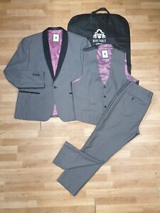 GENUINE 3 Piece Suit Mens Jacket Size 50R Trouser 42R W42 L31 Waistcoat 48R Grey