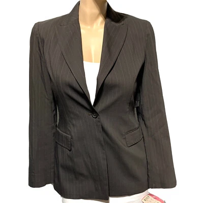Blazer Elie Tahari Anastasia Chaqueta Marrón Rayas Viscosa/Lana Virgen Talla 6 Foto 1 de 4