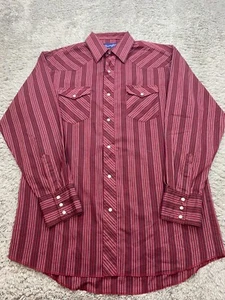 Vtg Wrangler Shirt Mens 16.5 X-Long Tails Western Striped Brushpopper Pearl Snap - Imagen 1 de 8