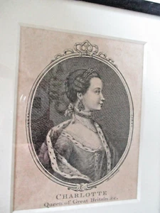 ANTIGUO (1840) Grabado de acero enmarcado de REINA CHAROLETTE -- Muy Raro - Imagen 1 de 3