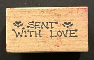 Sent with Love Card Gift Present Mail Tag Label Word Phrase Wood Rubber Stamp - Picture 1 of 3