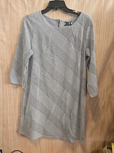 BAR by Melis Kozan Midi Dress MEDIUM GRAY Black Striped Soft Stretch - - Picture 1 of 11