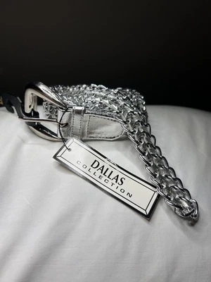 Cinturón trenzado vintage de cadena de imitación de cuero plateado ~ para mujer de hasta 36" ~ Nuevo de Lote Antiguo Foto 1 de 4