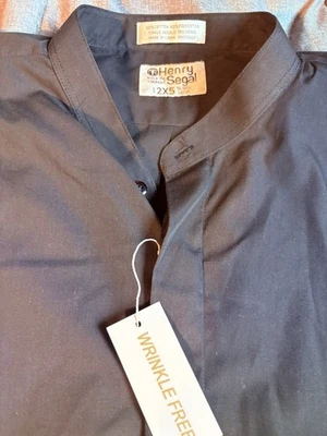 Camisa de vestir Henry Segal para hombre negra manga larga cuello banda - 18-18 1/2, 34/35 Foto 1 de 3