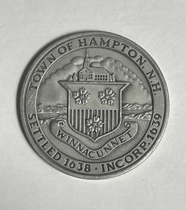 Moneda medalla peltre 350 aniversario Hampton 1988 vintage NUEVO HAMPSHIRE - Imagen 1 de 4