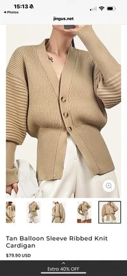 Cárdigan tejido acanalado manga globo J.ING tostado tejido M Foto 1 de 4