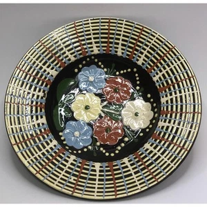 Vtg Keramika Pozdisovce Folk Art Pottery Wall Bowl Florals Slovakia Redware - Picture 1 of 5