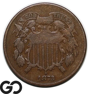 1872 Two Cent Piece, Tough Choice VF Better Date, Lower Mintage - Image 1 of 3