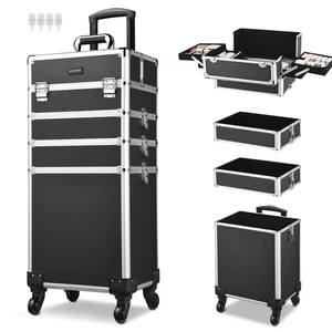 Byootique Lock Rolling Makeup Case 4-in-1 Cosmetic Storage Artist Trolley Box - Picture 1 of 10