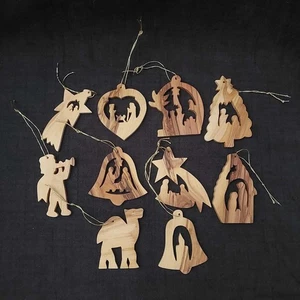10 Christmas Ornaments Set ,Christmas Tree Decoration olive wood holy land 2.5" - Picture 1 of 2