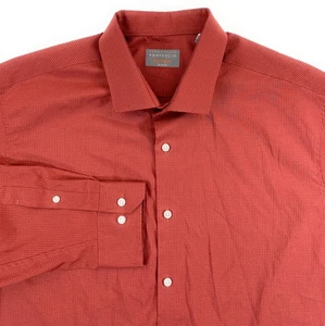 Perry Ellis Men Tech + Shirt SLIM FIT Performance Stretch Orange Check 18 34/35 - Picture 1 of 10