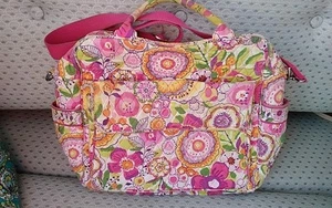Vera Bradley Clementine sehr GROßE teils wasserdichte STRANDTASCHE gelb grün pink - Bild 1 von 1