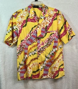 Royal Creations Hawaiian Camp Shirt Mens Large Yellow Floral Tropical Button Up - Picture 1 of 5
