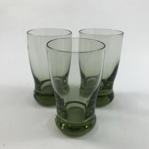 Vtg Blown GLASS GREEN 3 SHOT GLASSES Bulb Bottom Depression Era BARWARE - Picture 1 of 5