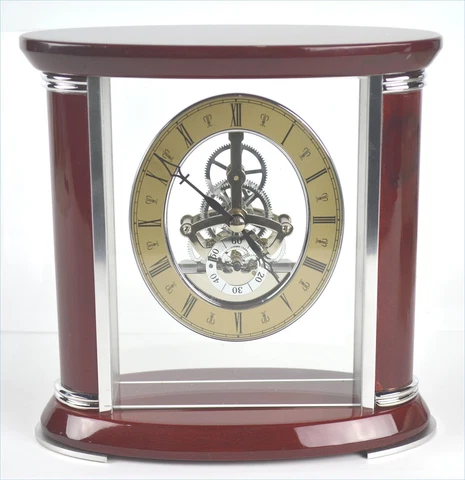 Luxembourg Rosewood Finish & Chrome Trim Skeleton Dial Mantel Clock Cover