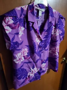 Helena's Damen lila Blumen Hawaii Knopfleiste Bluse, Made in Hawaii USA L - Bild 1 von 7