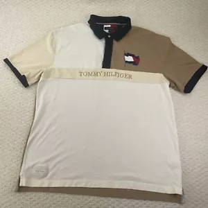 Tommy Hilfiger Poloshirt Herren XXL Beige/Rot/Blau Color Block Flag Logo - Bild 1 von 10
