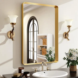 30 X 22 Inch Gold Bathroom Mirror for Wall,Aluminum Alloy Frame Rectangular Wall - Picture 1 of 8