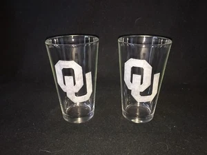 University Of Oklahoma Hand Etched (with a Dremel) Pint Glasses! - Picture 1 of 2