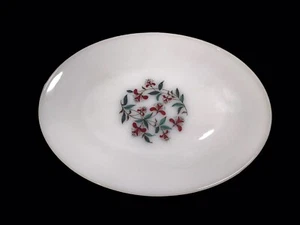 VTG Fire King Honeysuckle Milk Glass Oval Platter 12"x9" Red Flowers MCM Retro - Picture 1 of 8