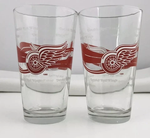 Detroit Redwings NHL 16oz GLASS TUMBLERS Pair! Cover