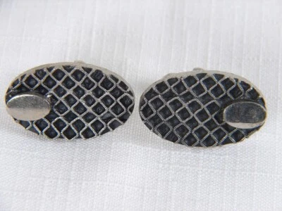 Conjunto de abotoaduras ovais vintage tom prata preto tecido - Imagem 1 de 2