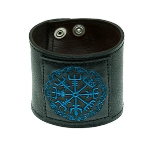 Nordic Compass Leather Wrist Cuff wristband bracelet protector Biker Viking - Picture 1 of 3