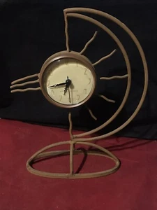 SETH THOMAS Clock Art Deco Numbers Metal Frame Stand Sun & Moon - Picture 1 of 6