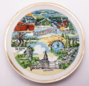 VTG Michigan Decorative Souvenir Wall Hanging Mini Plate 4" White Gold Trim - Picture 1 of 4