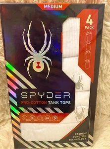 4er Pack Spyder Herren Medium Unterhemden Tank Tops gerippt weiß feuchtigkeitsableitend Pro-Baumwolle - Bild 1 von 2