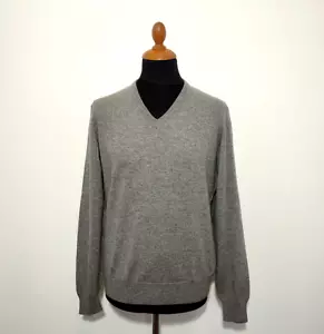Hackett London Sweater Mens M/L Merino Wool Cashmere Jumper Pullover Gray V-Neck - Picture 1 of 8