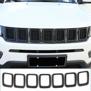 7x Grille Grill Inserts Cover Frame Trim Ring for Jeep Compass 2017+ Matte Black - Picture 1 of 4