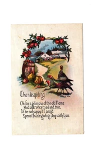 Postal de colección dividida de Acción de Gracias escena de granja de pavos sin publicar. - Imagen 1 de 2