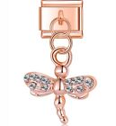 Italian charm 9mm s/STEEL-ROSE GOLD SPARKELY DRAGONFLY  NEW in Gift Pouch #2300