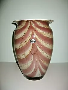 Jozefina Krosno große Halsform mundgeblasen Glas rosa creme braun Vase Polen - Bild 1 von 8