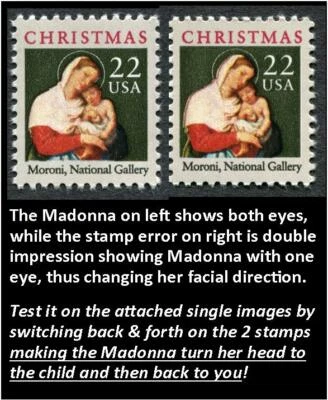 CHRISTMAS - TWO MORONI MADONNA + CHILD - 1987 Scott 2367 with FREAK ERROR (232d) - Image 1 of 4