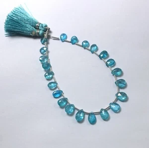 30 Ct 6x6.5-6x10 MM Natural Faceted Apatite Neon Blue Pear Shape 7 Inch Beads - Picture 1 of 15