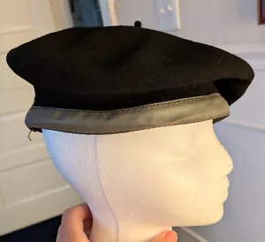Beret Superieur Black 100% Wool Beret Leather Band 20-1/2" Circumference - Picture 1 of 7